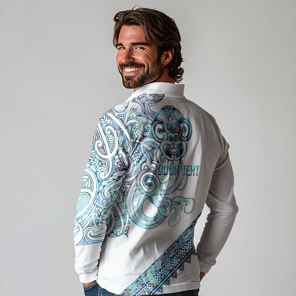 Kahui Whetu Paua shell Kowhaiwhai Taniko Personalised Long Sleeve Polo Shirt Taniwha Maori Tribal Style
