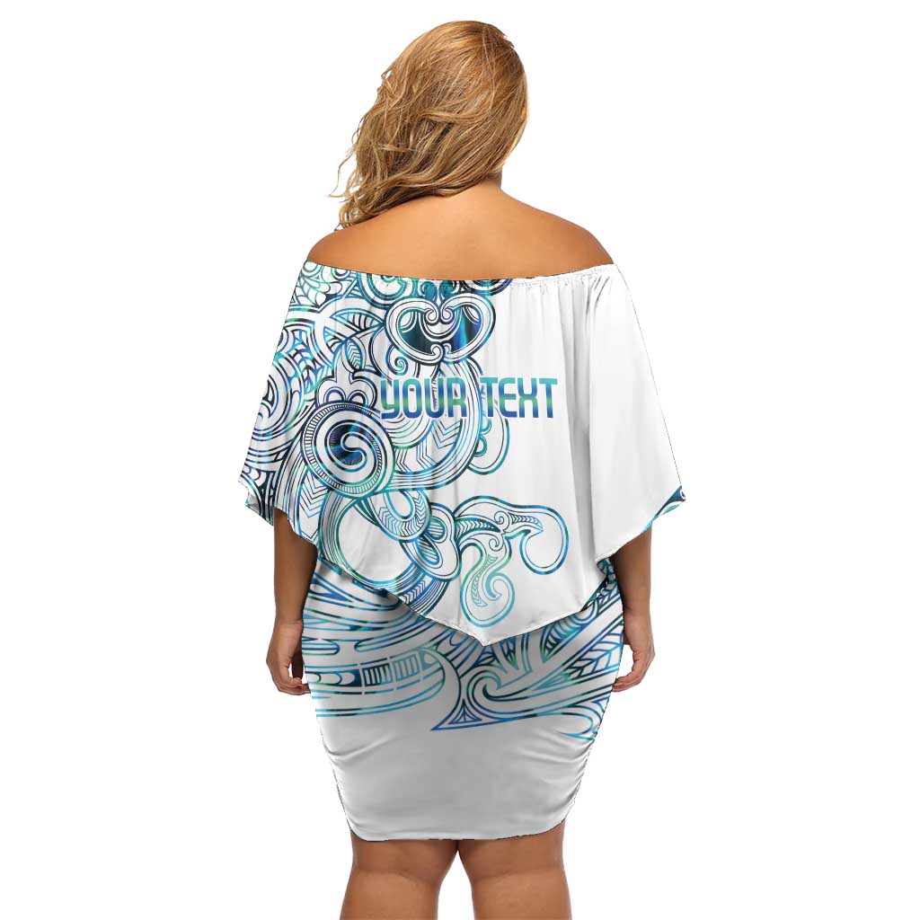 Kahui Whetu Paua shell Kowhaiwhai Taniko Personalised Off Shoulder Short Dress Taniwha Maori Tribal Style