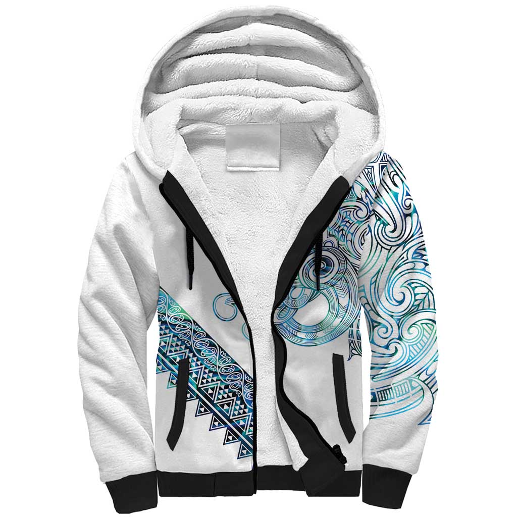 Kahui Whetu Paua shell Kowhaiwhai Taniko Personalised Sherpa Hoodie Taniwha Maori Tribal Style LT9 Unisex Blue - Polynesian Pride