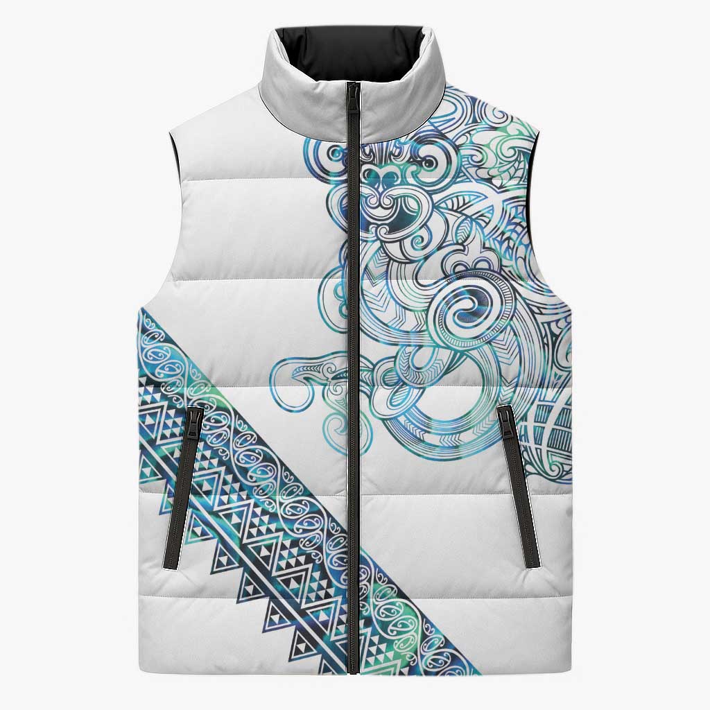 Kahui Whetu Paua shell Kowhaiwhai Taniko Personalised Sleeveless Puffer Jacket Taniwha Maori Tribal Style LT9 Unisex Blue - Polynesian Pride