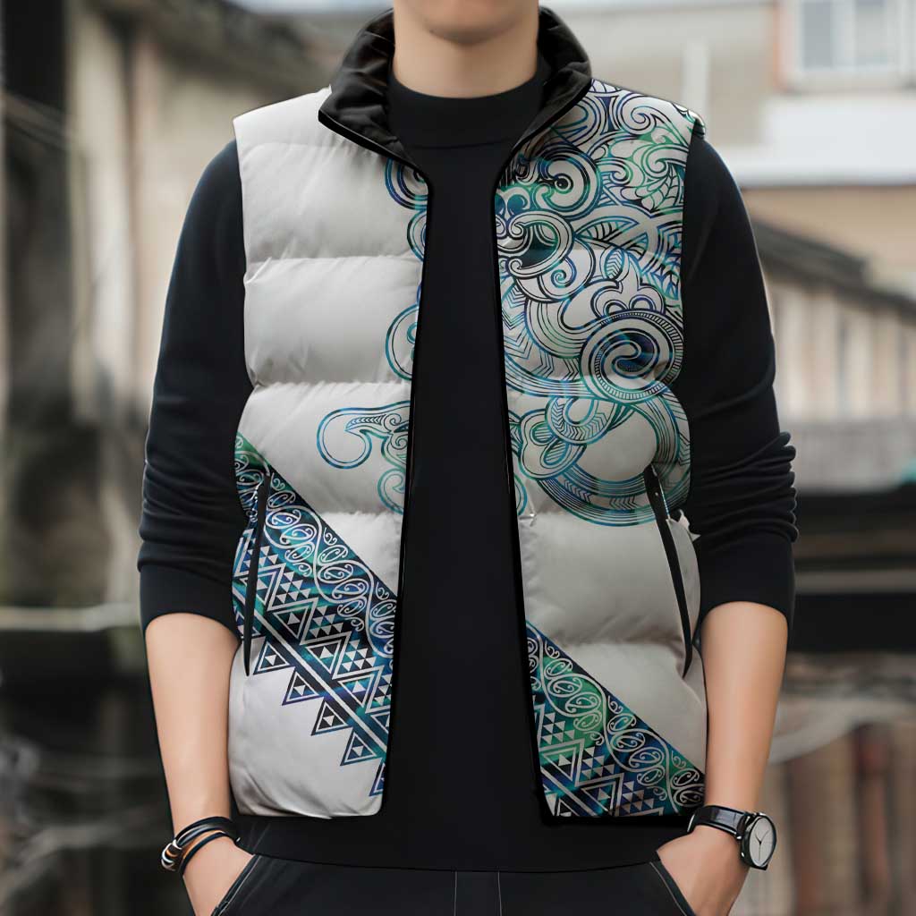 Kahui Whetu Paua shell Kowhaiwhai Taniko Personalised Sleeveless Puffer Jacket Taniwha Maori Tribal Style LT9 - Polynesian Pride