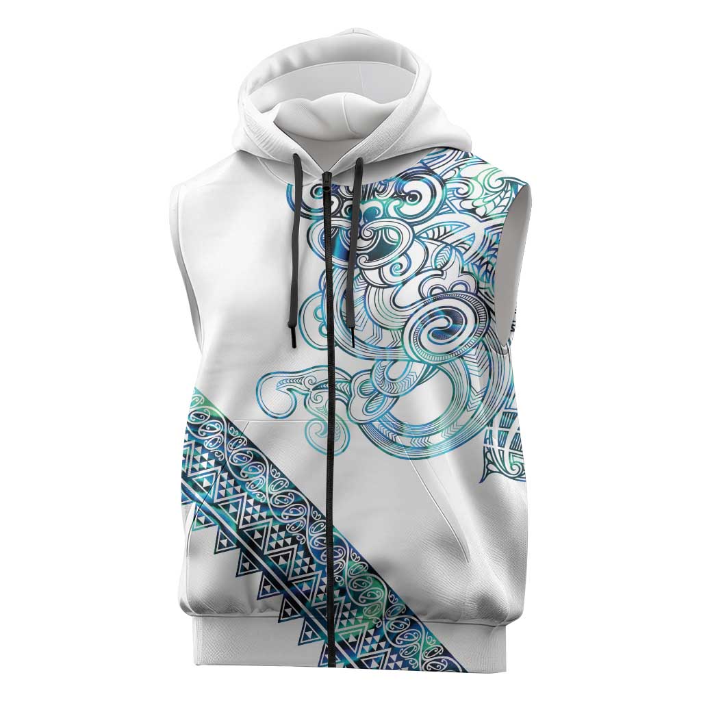 Kahui Whetu Paua shell Kowhaiwhai Taniko Personalised Sleeveless Zip Hoodie Taniwha Maori Tribal Style LT9 Blue - Polynesian Pride