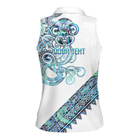 Kahui Whetu Paua shell Kowhaiwhai Taniko Personalised Women Sleeveless Polo Shirt Taniwha Maori Tribal Style