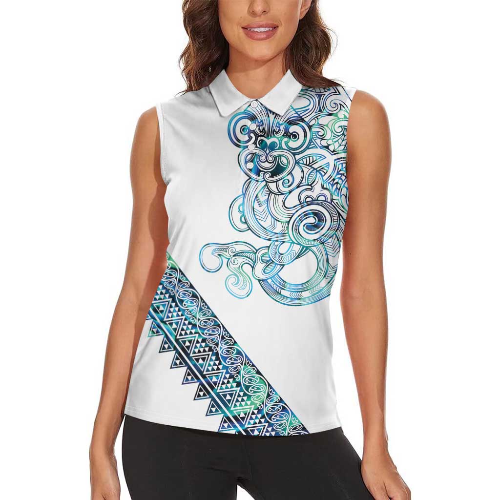 Kahui Whetu Paua shell Kowhaiwhai Taniko Personalised Women Sleeveless Polo Shirt Taniwha Maori Tribal Style