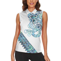 Kahui Whetu Paua shell Kowhaiwhai Taniko Personalised Women Sleeveless Polo Shirt Taniwha Maori Tribal Style