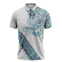 Kahui Whetu Paua shell Kowhaiwhai Taniko Personalised Zipper Polo Shirt Taniwha Maori Tribal Style