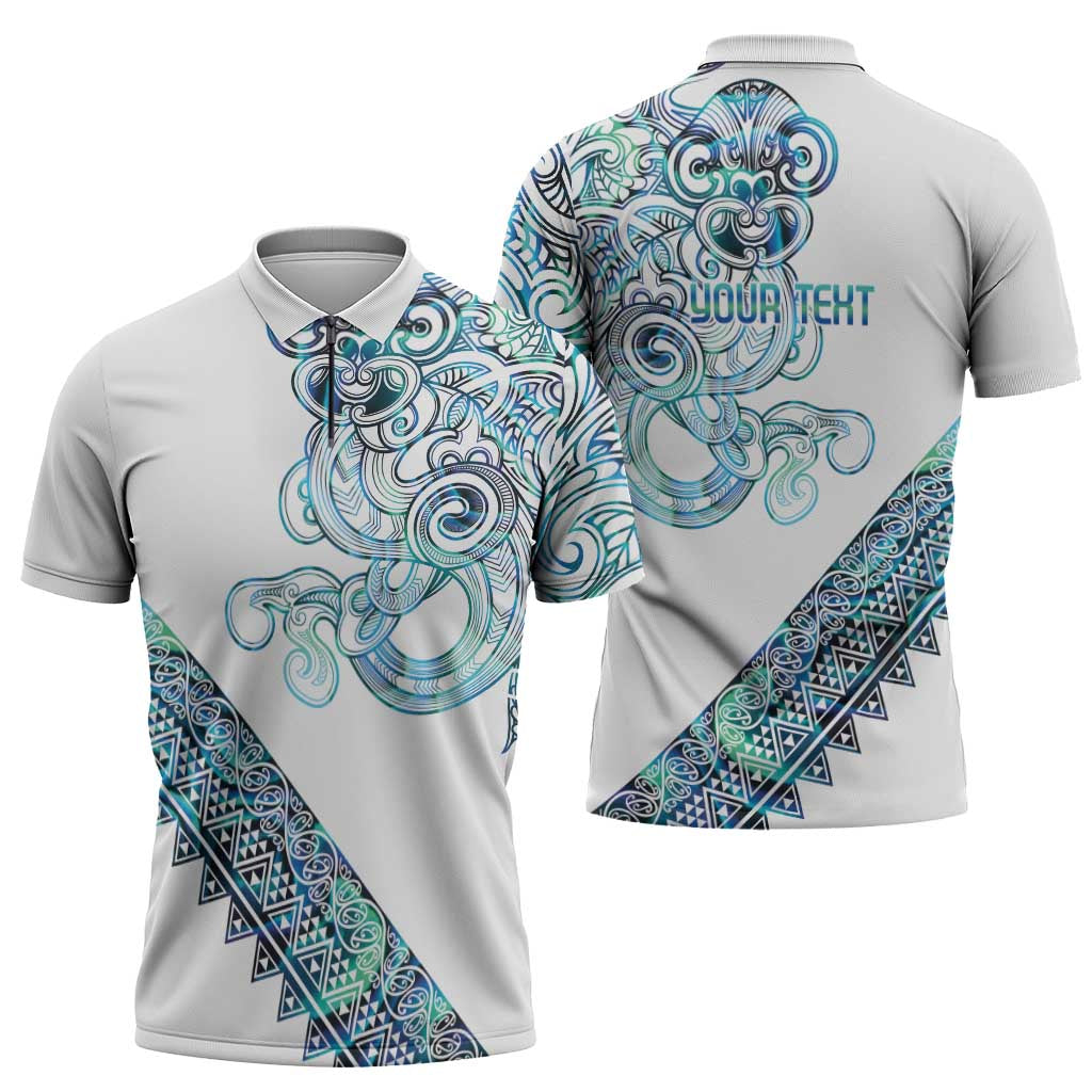 Kahui Whetu Paua shell Kowhaiwhai Taniko Personalised Zipper Polo Shirt Taniwha Maori Tribal Style