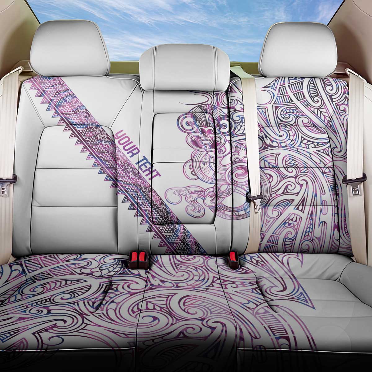 Mawhero Paua shell Kowhaiwhai Taniko Personalised Back Car Seat Cover Taniwha Maori Tribal Style LT9 One Size Pink - Polynesian Pride