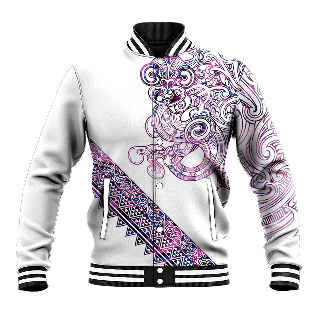 Mawhero Paua shell Kowhaiwhai Taniko Personalised Baseball Jacket Taniwha Maori Tribal Style LT9 Unisex Pink - Polynesian Pride