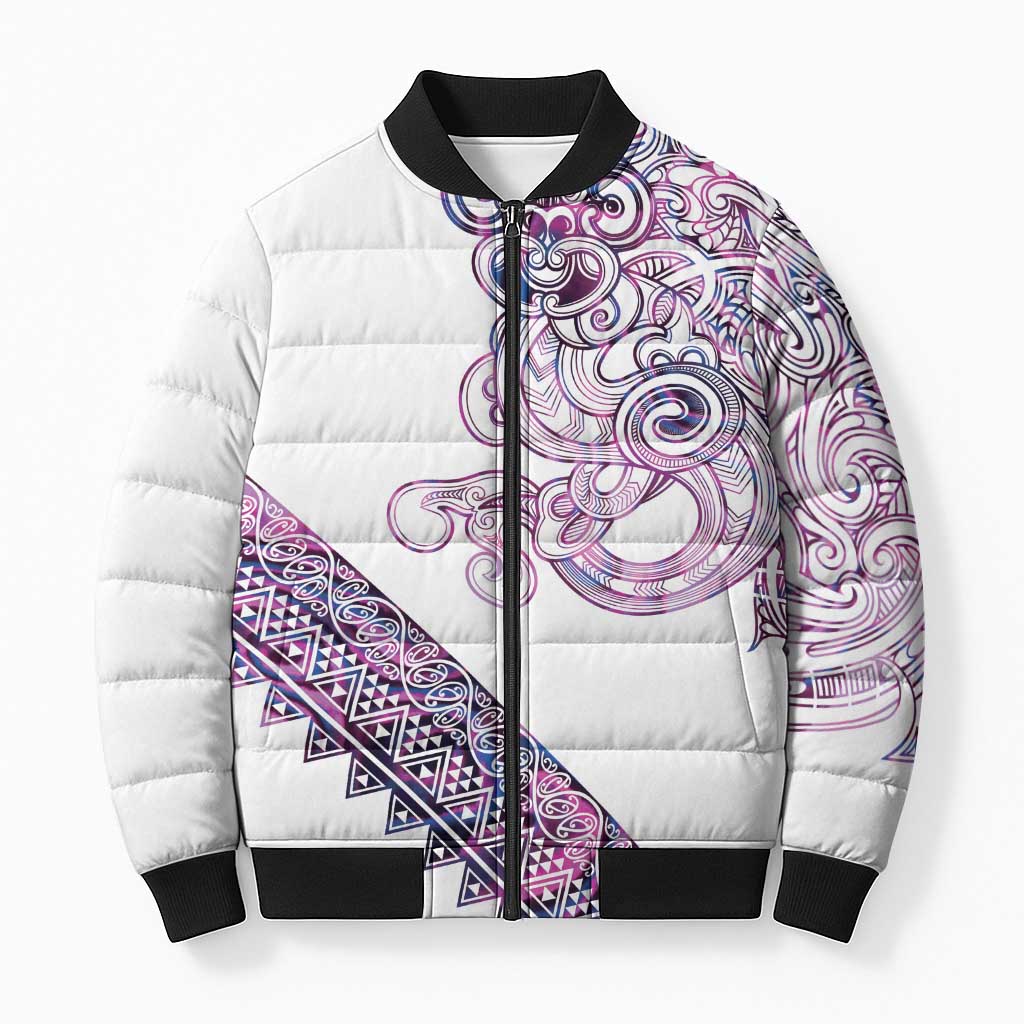 Mawhero Paua shell Kowhaiwhai Taniko Personalised Bomber Puffer Jacket Taniwha Maori Tribal Style LT9 Unisex Pink - Polynesian Pride