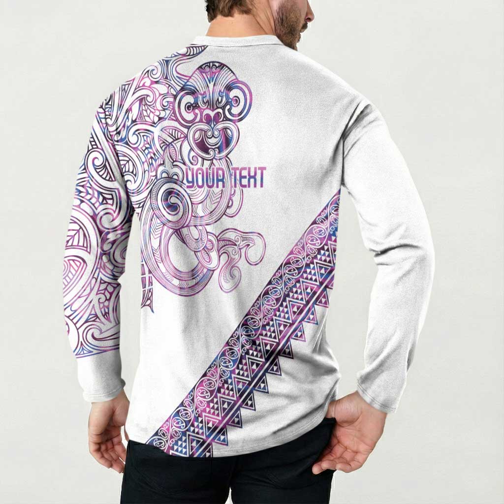 Mawhero Paua shell Kowhaiwhai Taniko Personalised Button Sweatshirt Taniwha Maori Tribal Style