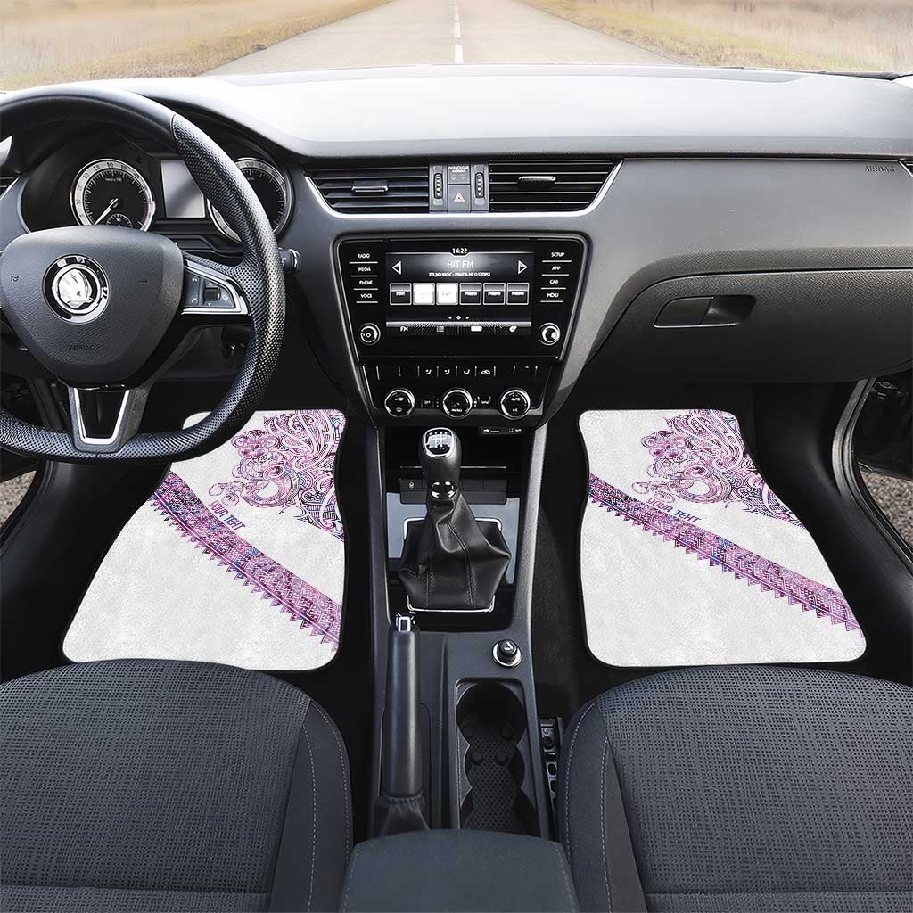 Mawhero Paua shell Kowhaiwhai Taniko Personalised Car Mats Taniwha Maori Tribal Style LT9 Set 2pcs - Front Pink - Polynesian Pride