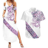 Mawhero Paua shell Kowhaiwhai Taniko Personalised Couples Matching Summer Maxi Dress and Hawaiian Shirt Taniwha Maori Tribal Style