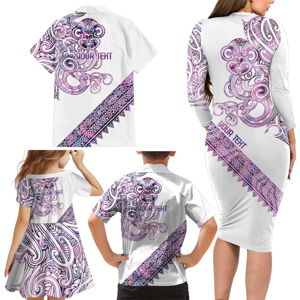 Mawhero Paua shell Kowhaiwhai Taniko Personalised Family Matching Long Sleeve Bodycon Dress and Hawaiian Shirt Taniwha Maori Tribal Style LT9 - Polynesian Pride