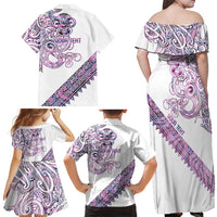 Mawhero Paua shell Kowhaiwhai Taniko Personalised Family Matching Off Shoulder Maxi Dress and Hawaiian Shirt Taniwha Maori Tribal Style LT9 - Polynesian Pride