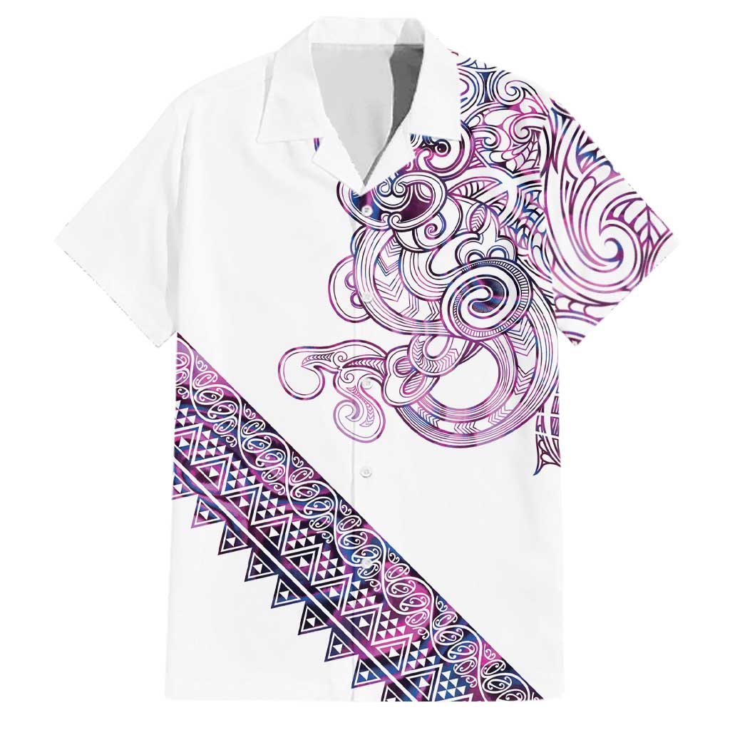 Mawhero Paua shell Kowhaiwhai Taniko Personalised Family Matching Off Shoulder Maxi Dress and Hawaiian Shirt Taniwha Maori Tribal Style LT9 Dad's Shirt - Short Sleeve Pink - Polynesian Pride