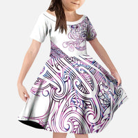 Mawhero Paua shell Kowhaiwhai Taniko Personalised Kid Short Sleeve Dress Taniwha Maori Tribal Style LT9 KID Pink - Polynesian Pride