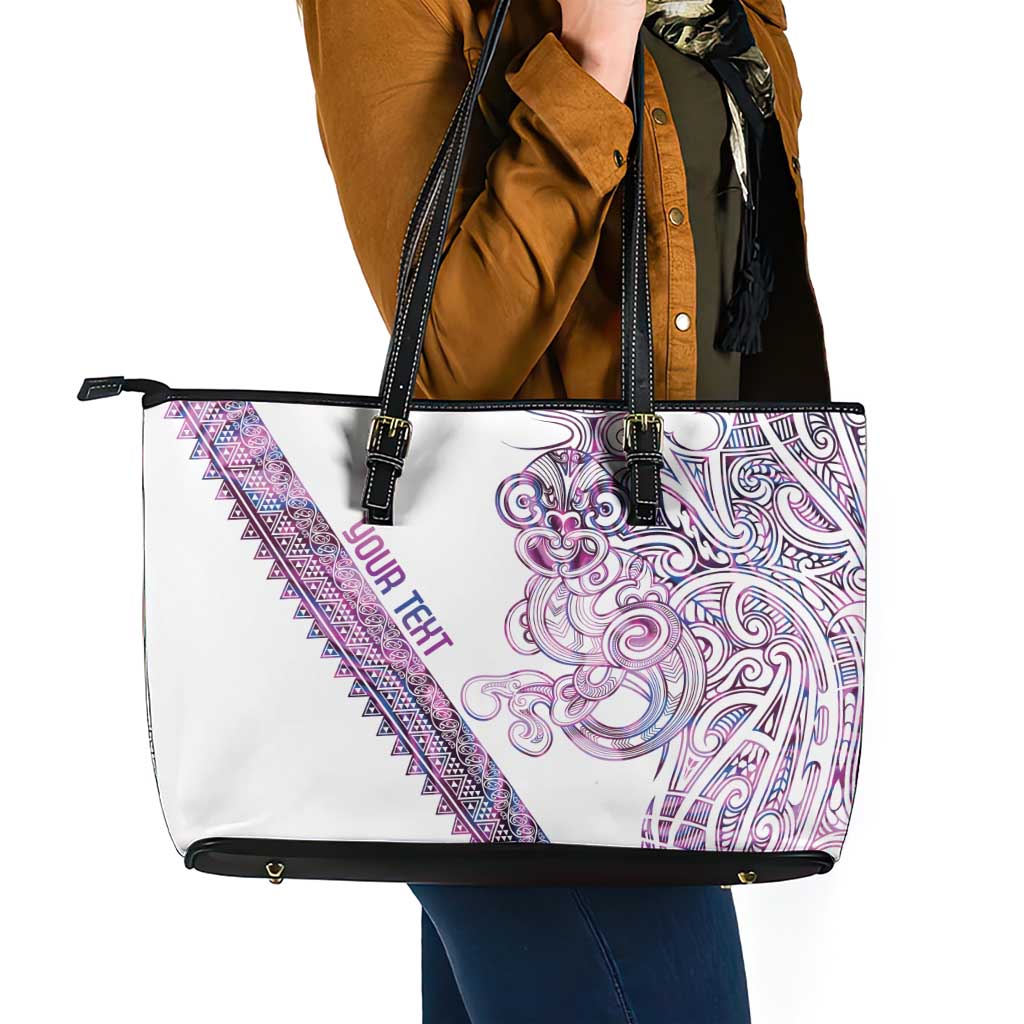 Mawhero Paua shell Kowhaiwhai Taniko Personalised Leather Tote Bag Taniwha Maori Tribal Style