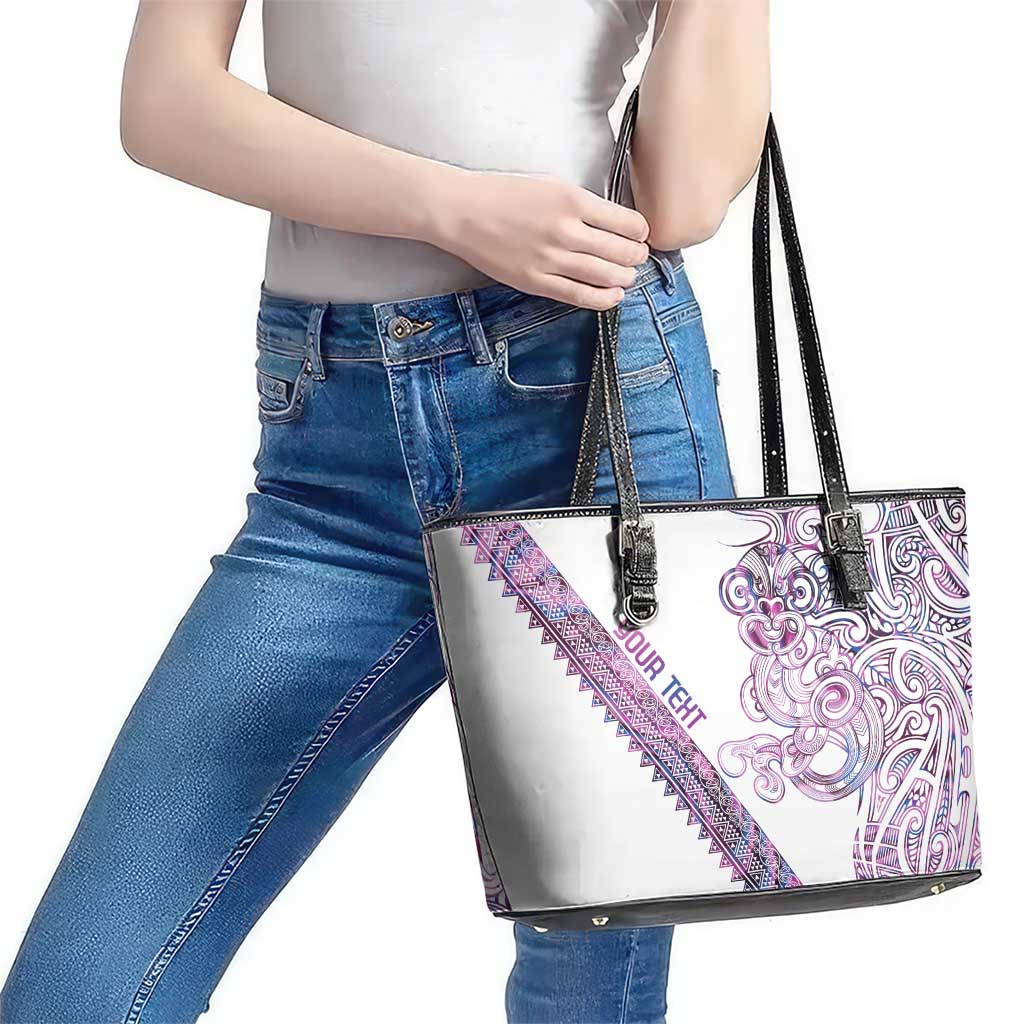 Mawhero Paua shell Kowhaiwhai Taniko Personalised Leather Tote Bag Taniwha Maori Tribal Style