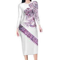 Mawhero Paua shell Kowhaiwhai Taniko Personalised Long Sleeve Bodycon Dress Taniwha Maori Tribal Style