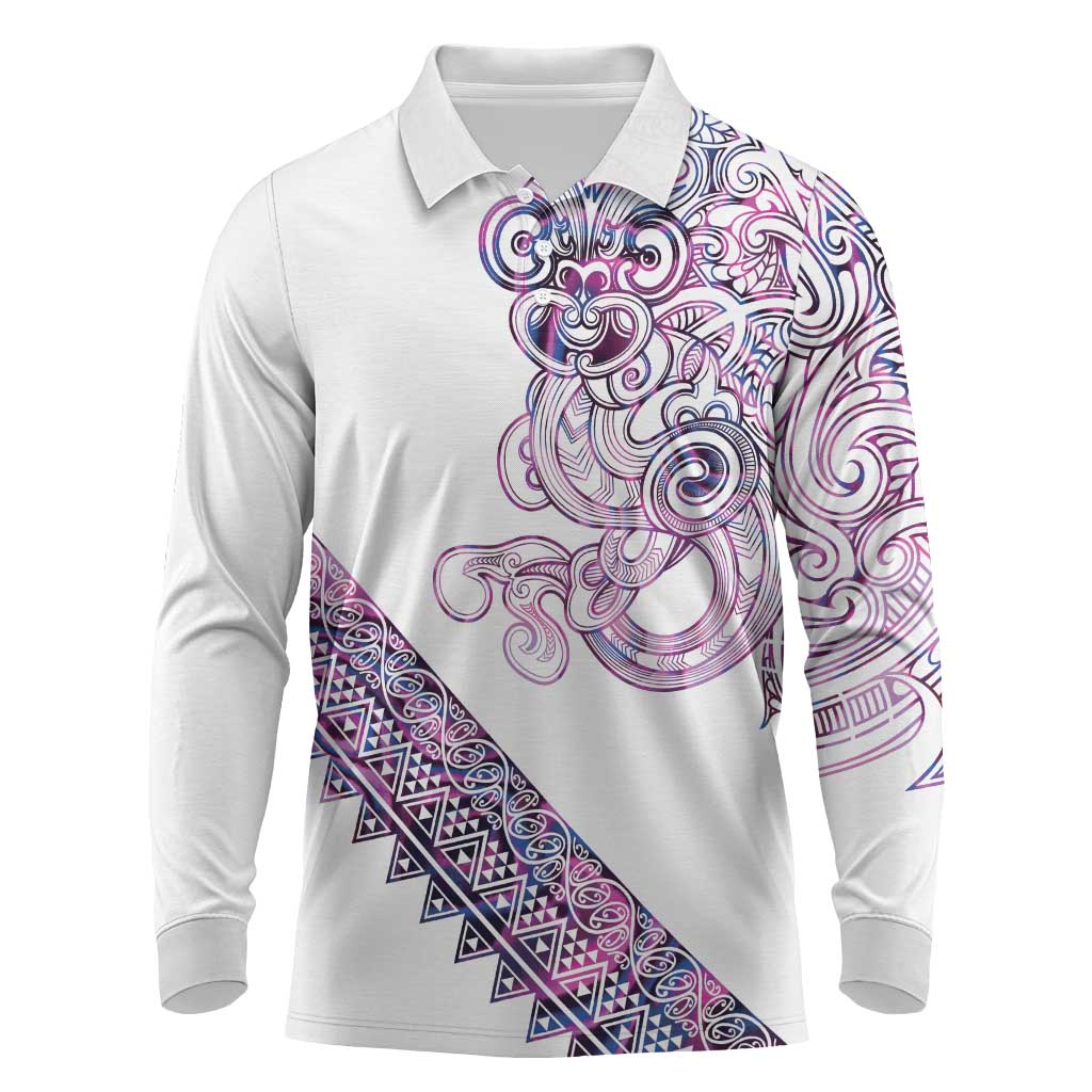 Mawhero Paua shell Kowhaiwhai Taniko Personalised Long Sleeve Polo Shirt Taniwha Maori Tribal Style