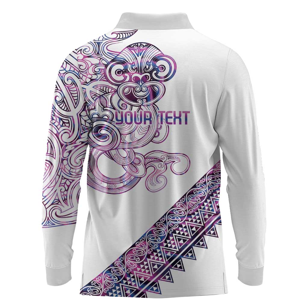 Mawhero Paua shell Kowhaiwhai Taniko Personalised Long Sleeve Polo Shirt Taniwha Maori Tribal Style