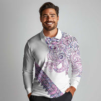 Mawhero Paua shell Kowhaiwhai Taniko Personalised Long Sleeve Polo Shirt Taniwha Maori Tribal Style