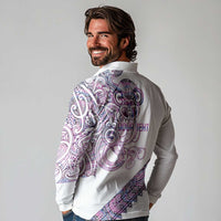 Mawhero Paua shell Kowhaiwhai Taniko Personalised Long Sleeve Polo Shirt Taniwha Maori Tribal Style