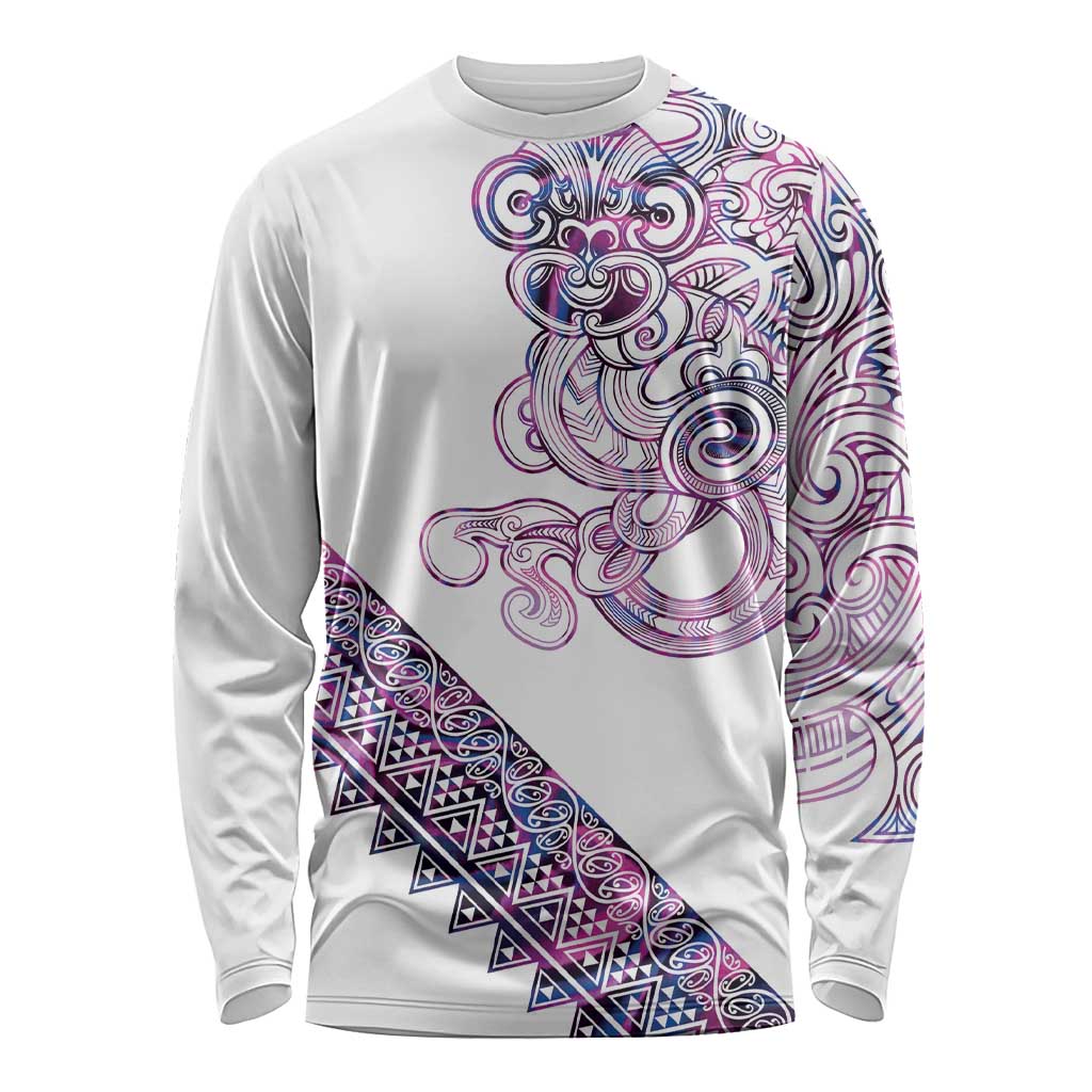 Mawhero Paua shell Kowhaiwhai Taniko Personalised Long Sleeve Shirt Taniwha Maori Tribal Style LT9 Unisex Pink - Polynesian Pride