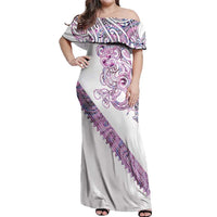 Mawhero Paua shell Kowhaiwhai Taniko Personalised Off Shoulder Maxi Dress Taniwha Maori Tribal Style