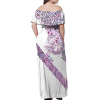 Mawhero Paua shell Kowhaiwhai Taniko Personalised Off Shoulder Maxi Dress Taniwha Maori Tribal Style