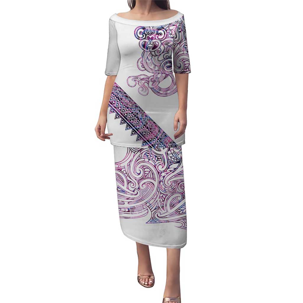 Mawhero Paua shell Kowhaiwhai Taniko Personalised Puletasi Taniwha Maori Tribal Style LT9 Long Dress Pink - Polynesian Pride