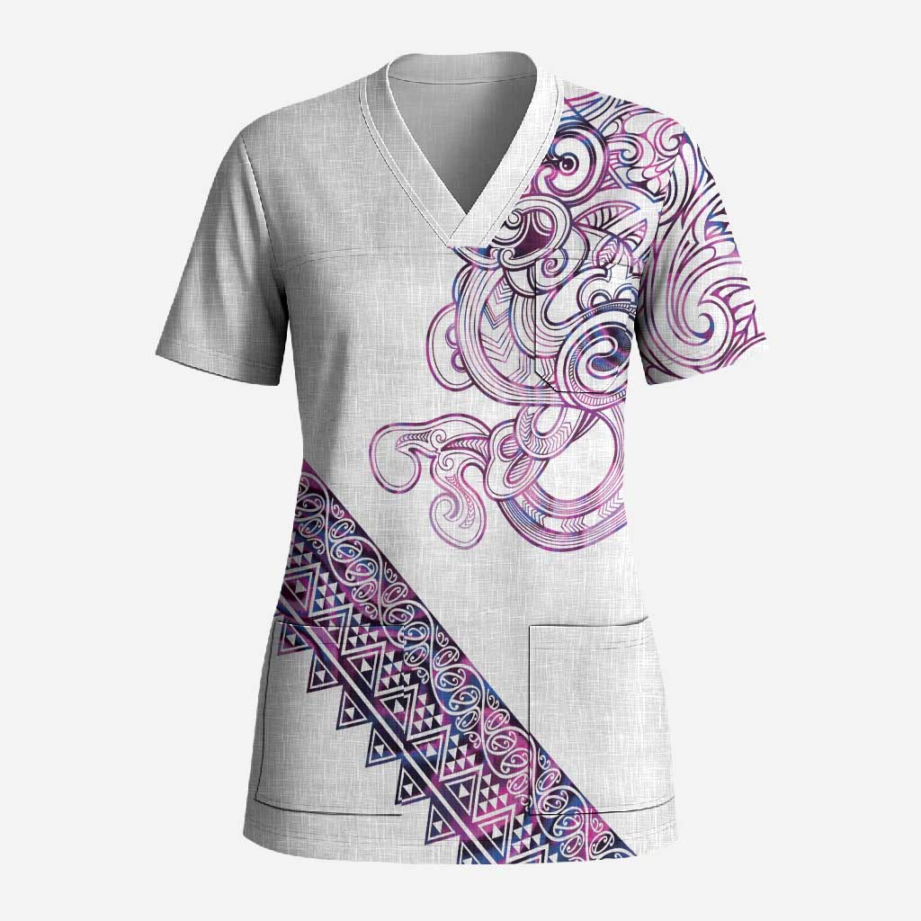 Mawhero Paua shell Kowhaiwhai Taniko Personalised Scrub Top Taniwha Maori Tribal Style