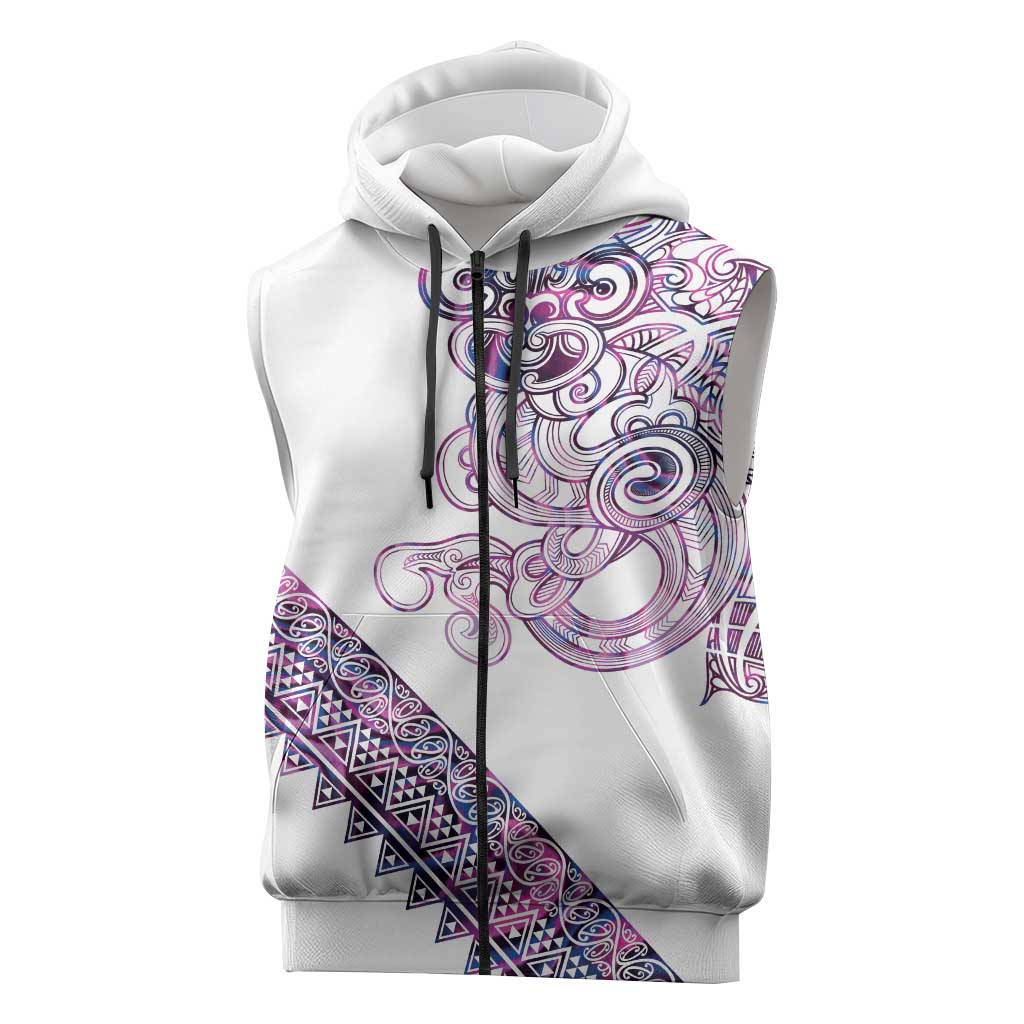 Mawhero Paua shell Kowhaiwhai Taniko Personalised Sleeveless Zip Hoodie Taniwha Maori Tribal Style