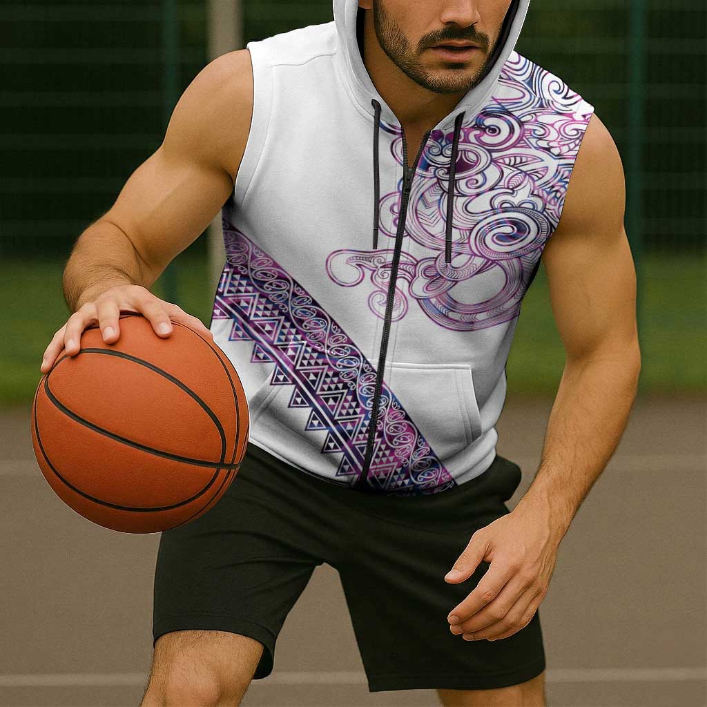 Mawhero Paua shell Kowhaiwhai Taniko Personalised Sleeveless Zip Hoodie Taniwha Maori Tribal Style