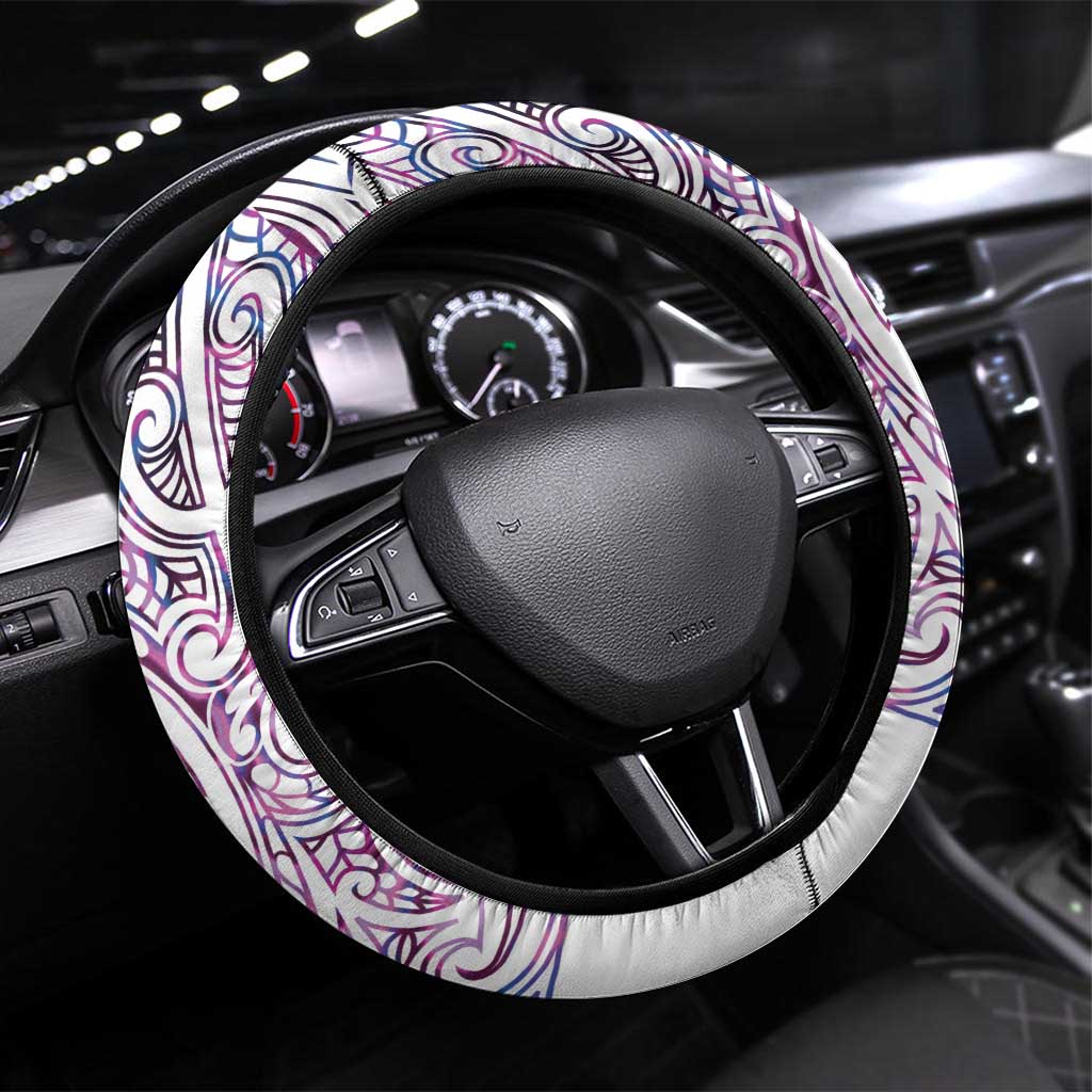 Mawhero Paua shell Kowhaiwhai Taniko Steering Wheel Cover Taniwha Maori Tribal Style LT9 Universal Fit Pink - Polynesian Pride