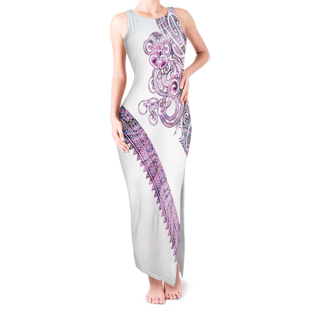 Mawhero Paua shell Kowhaiwhai Taniko Personalised Tank Maxi Dress Taniwha Maori Tribal Style LT9 Women Pink - Polynesian Pride
