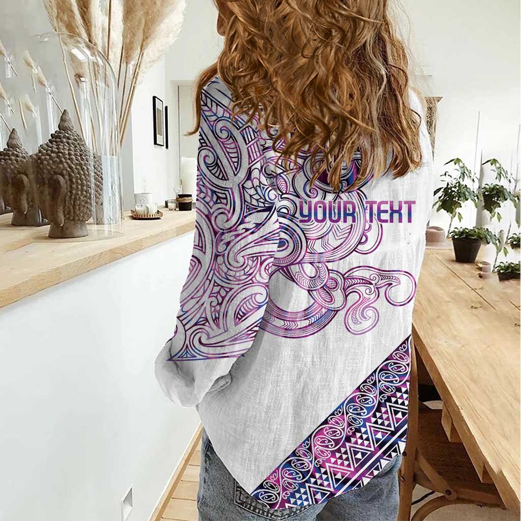 Mawhero Paua shell Kowhaiwhai Taniko Personalised Women Casual Shirt Taniwha Maori Tribal Style