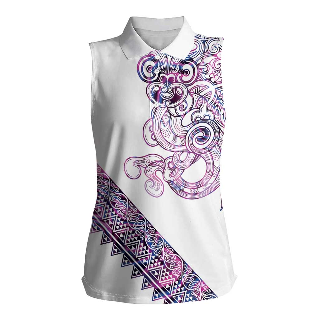 Mawhero Paua shell Kowhaiwhai Taniko Personalised Women Sleeveless Polo Shirt Taniwha Maori Tribal Style