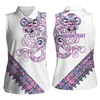 Mawhero Paua shell Kowhaiwhai Taniko Personalised Women Sleeveless Polo Shirt Taniwha Maori Tribal Style