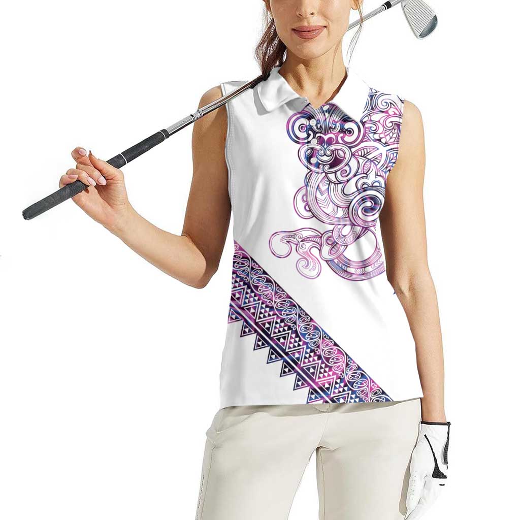 Mawhero Paua shell Kowhaiwhai Taniko Personalised Women Sleeveless Polo Shirt Taniwha Maori Tribal Style