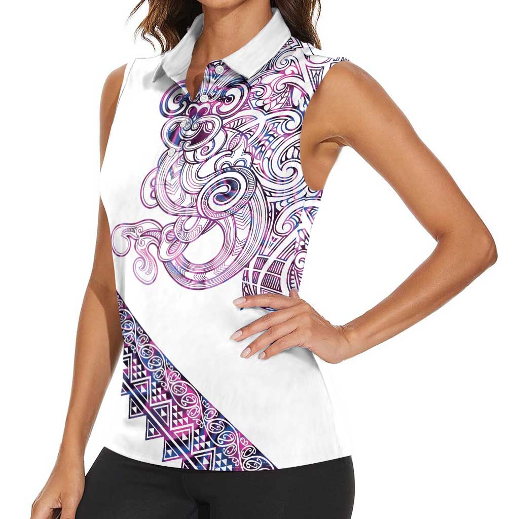 Mawhero Paua shell Kowhaiwhai Taniko Personalised Women Sleeveless Polo Shirt Taniwha Maori Tribal Style