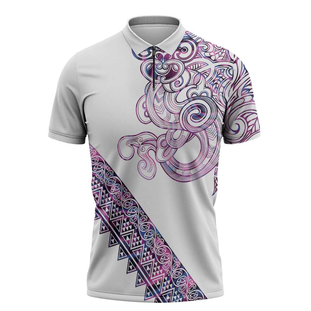 Mawhero Paua shell Kowhaiwhai Taniko Personalised Zipper Polo Shirt Taniwha Maori Tribal Style