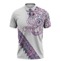 Mawhero Paua shell Kowhaiwhai Taniko Personalised Zipper Polo Shirt Taniwha Maori Tribal Style