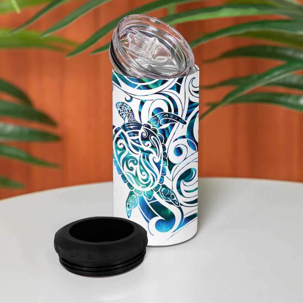 Kahui Whetu Paua shell Kowhaiwhai Taniko Personalised 4 in 1 Can Cooler Tumbler Turtle Tattoo Maori Tribal Style LT9 - Polynesian Pride