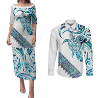 Kahui Whetu Paua shell Kowhaiwhai Taniko Personalised Couples Matching Puletasi and Long Sleeve Button Shirt Turtle Tattoo Maori Tribal Style