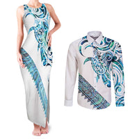 Kahui Whetu Paua shell Kowhaiwhai Taniko Personalised Couples Matching Tank Maxi Dress and Long Sleeve Button Shirt Turtle Tattoo Maori Tribal Style