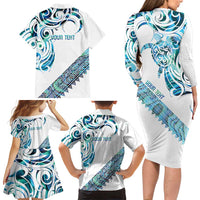 Kahui Whetu Paua shell Kowhaiwhai Taniko Personalised Family Matching Long Sleeve Bodycon Dress and Hawaiian Shirt Turtle Tattoo Maori Tribal Style LT9 - Polynesian Pride