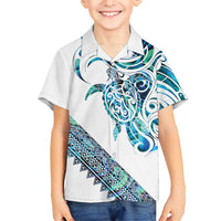 Kahui Whetu Paua shell Kowhaiwhai Taniko Personalised Family Matching Mermaid Dress and Hawaiian Shirt Turtle Tattoo Maori Tribal Style LT9 Son's Shirt Blue - Polynesian Pride