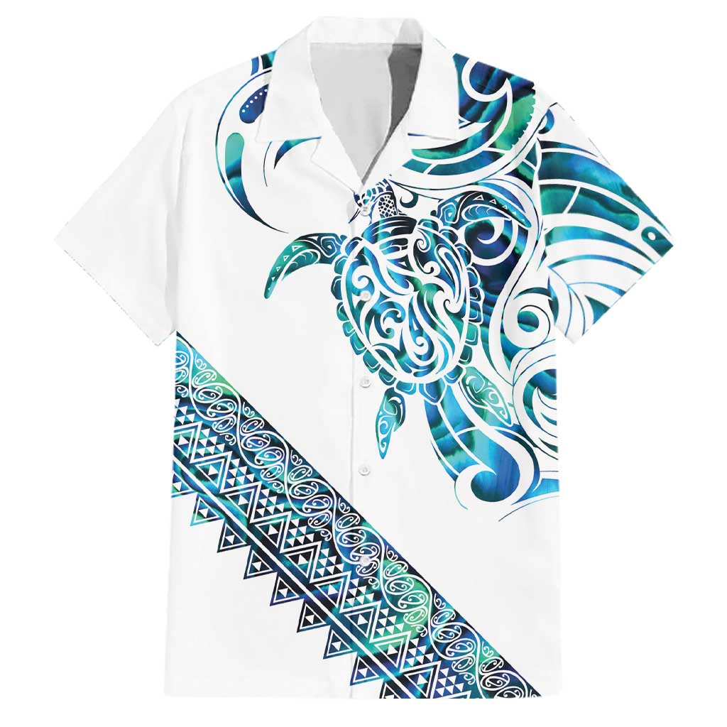 Kahui Whetu Paua shell Kowhaiwhai Taniko Personalised Family Matching Off The Shoulder Long Sleeve Dress and Hawaiian Shirt Turtle Tattoo Maori Tribal Style LT9 Dad's Shirt - Short Sleeve Blue - Polynesian Pride